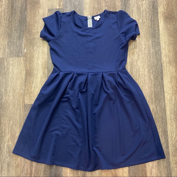 LuLaRoe Dresses & Skirts - LuLaRoe Amelia Navy Back Zip Short Sleeve Ribbed Knit Dress w/ Pockets- size 3XL